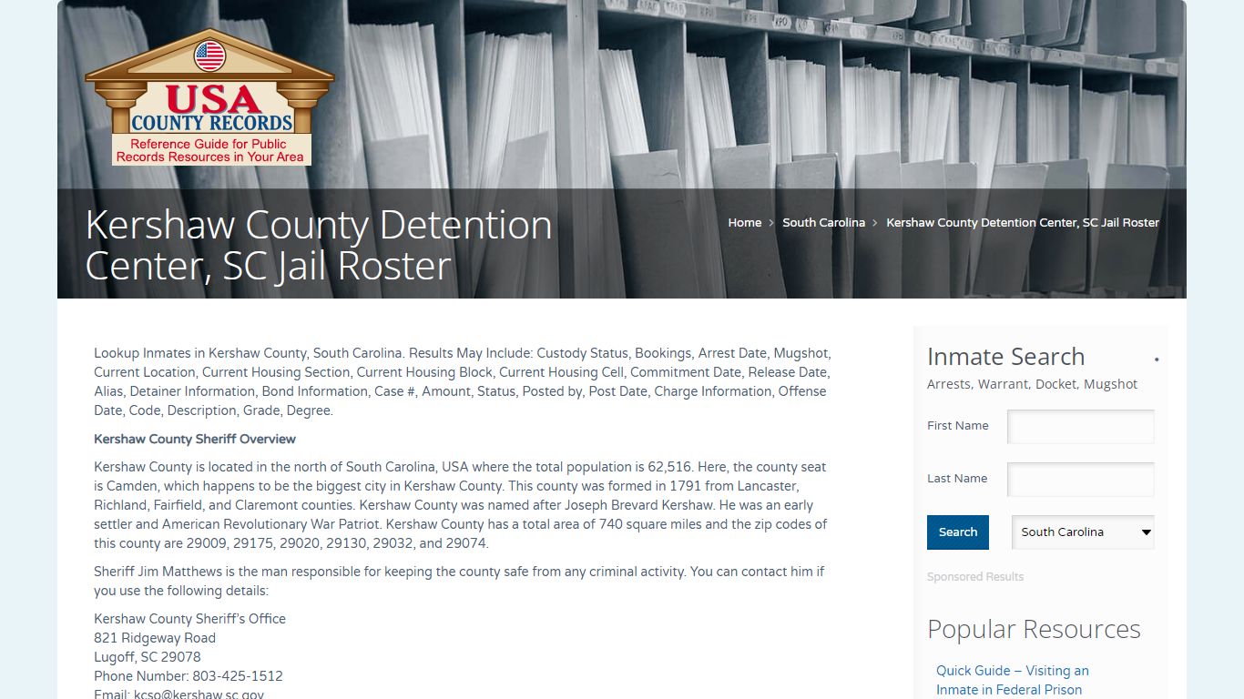 Kershaw County Detention Center, SC Jail Roster | Name Search