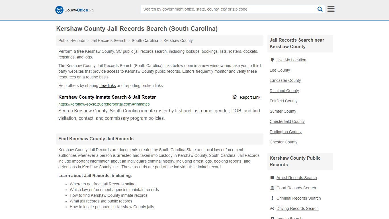 Kershaw County Jail Records Search (South Carolina) - County Office